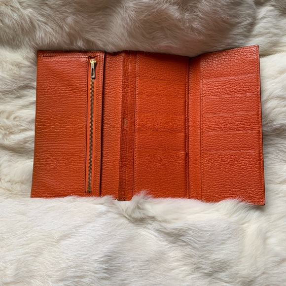 Hermes Bearn tri-fold leather wallet orange gold hardware - Picture 9 of 16